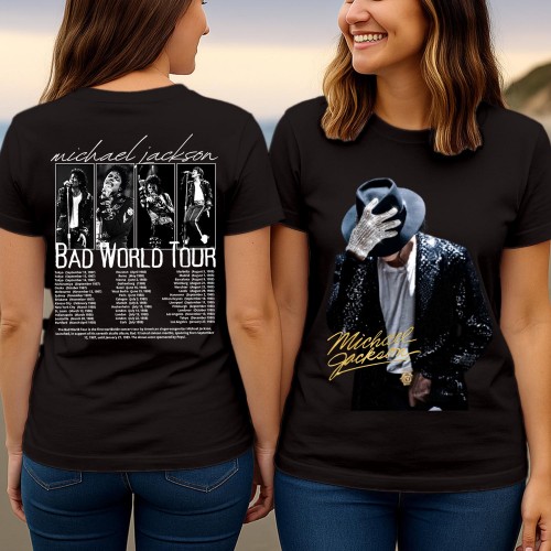 Michael Jackson Bad World Tour T-Shirt Vintage MJ Graphic Tee Thriller Beat It Shirt Merchandise Retro Music Tshirt Apparel Birthday Gifts Top