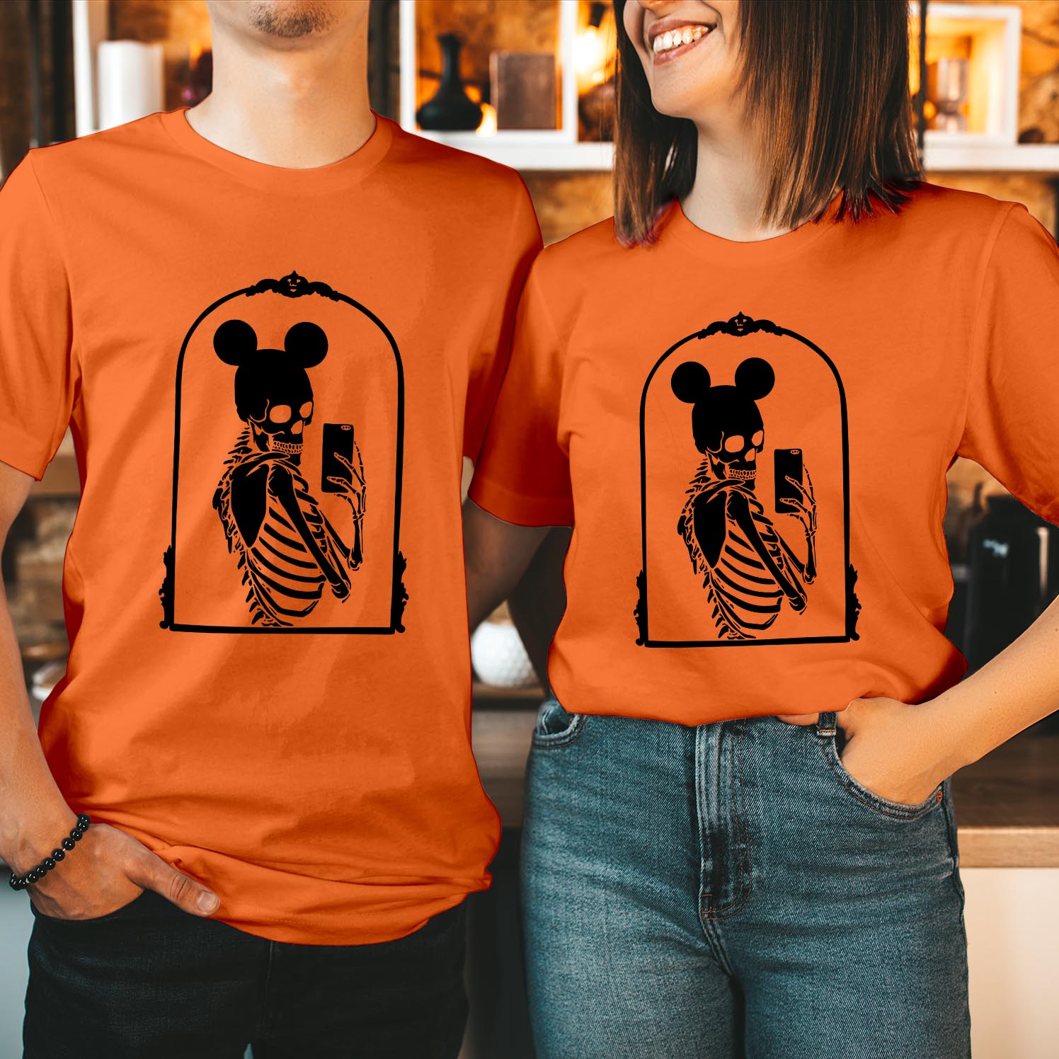 Mickey Ears Skeleton Selfie Halloween T-Shirt Fun and Festive Unisex Tee for Spooky Season, Perfect for Parties and Trick or Treating Funny Men Women Kids T Shirt