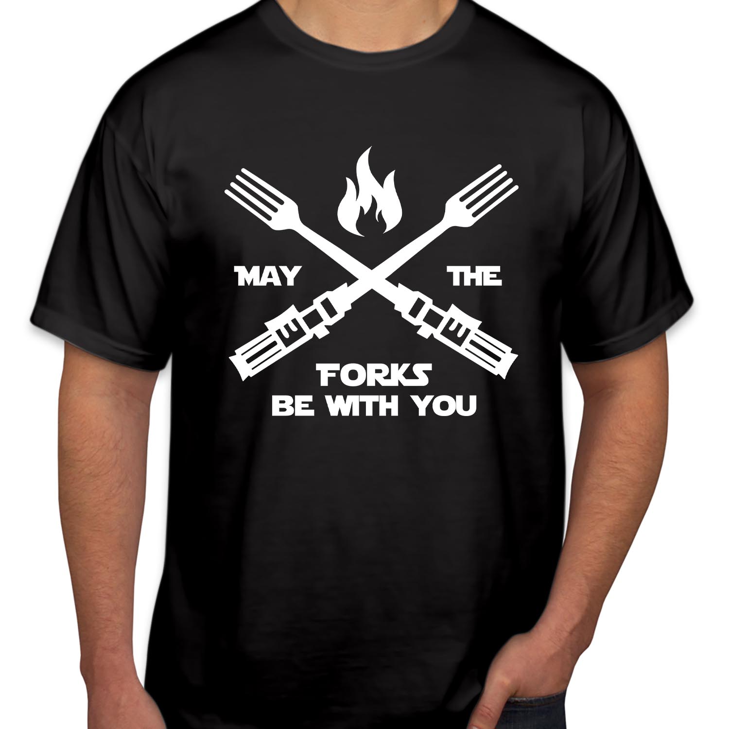 May The Forks Be With You Fathers Day T-Shirt Force Star War Funny Bbq Chef Cooking gift for Dad Daddy Grandad Happy Father Day T Shirt