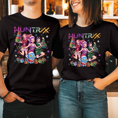 KPOP Demon Hunters HUNTRX Christmas T-Shirt, Anime Xmas Gift Tee - Xmas Gaming Fan Shirt