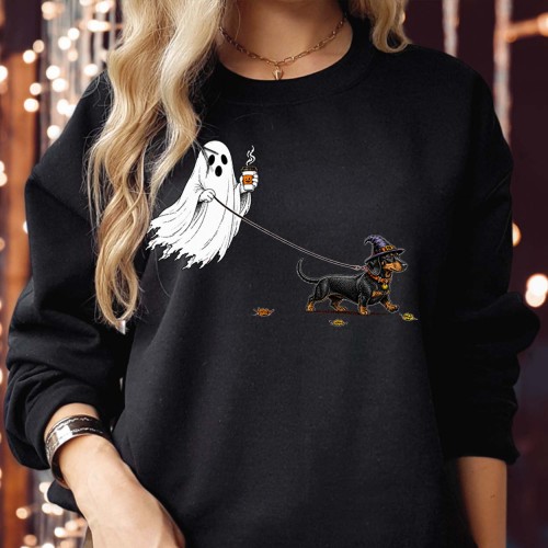 Ghost Walking Dachshund Sweatshirt | Coffee & Pumpkin Spice Halloween Jumper