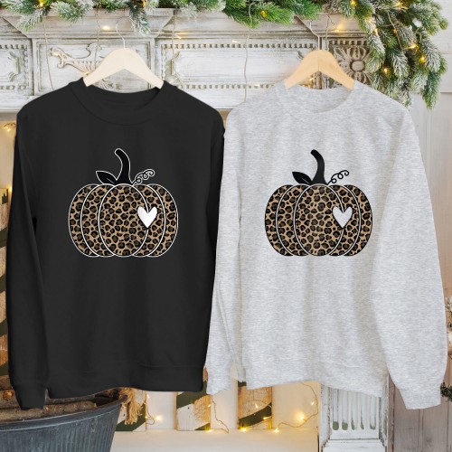 Leopard Pumpkin Halloween T-Shirt, Sweatshirt, Hoodie – Unisex Autumn Halloween Outfit for Men, Women, Kids Matching Tops