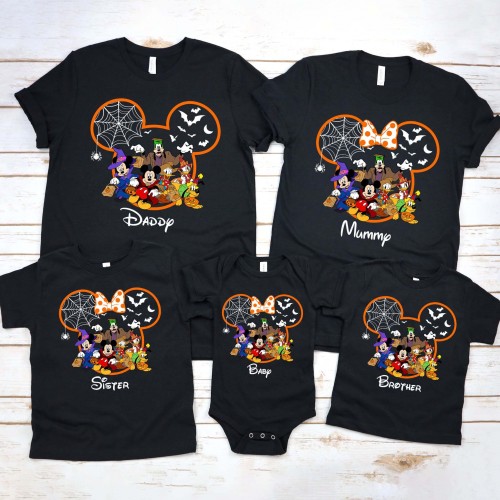 Personalised Disney Halloween Family Matching T-Shirts, Spooky Mickey Mouse Ears Outfit, Cute Disney Halloween T Shirt