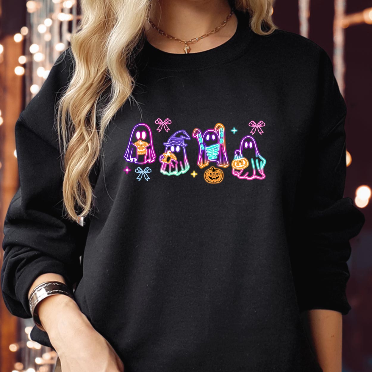 Coquette Neon Halloween Ghost Jumper, Pumpkin Spice Spooky Season Boo Ghost Witch Thanksgiving Cosy Autumn Halloween Jumper