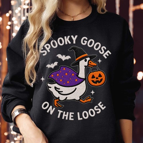 Spooky Goose On The Loose Sweatshirt | Witch Goose Halloween Jumper