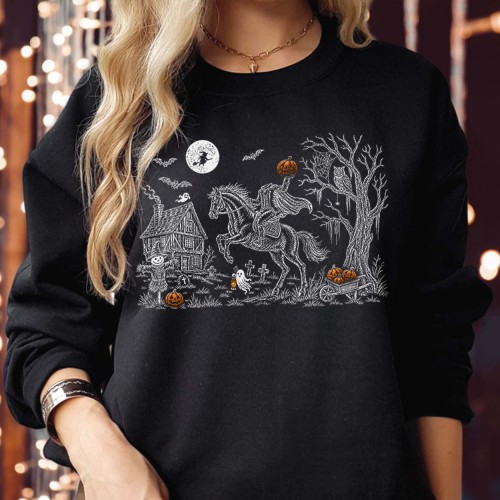 Headless Horseman Sweatshirt Jumper, Legend of Sleepy Hollow Pumpkin Halloween Graphic, Spooky Gothic Unisex Autumn Top
