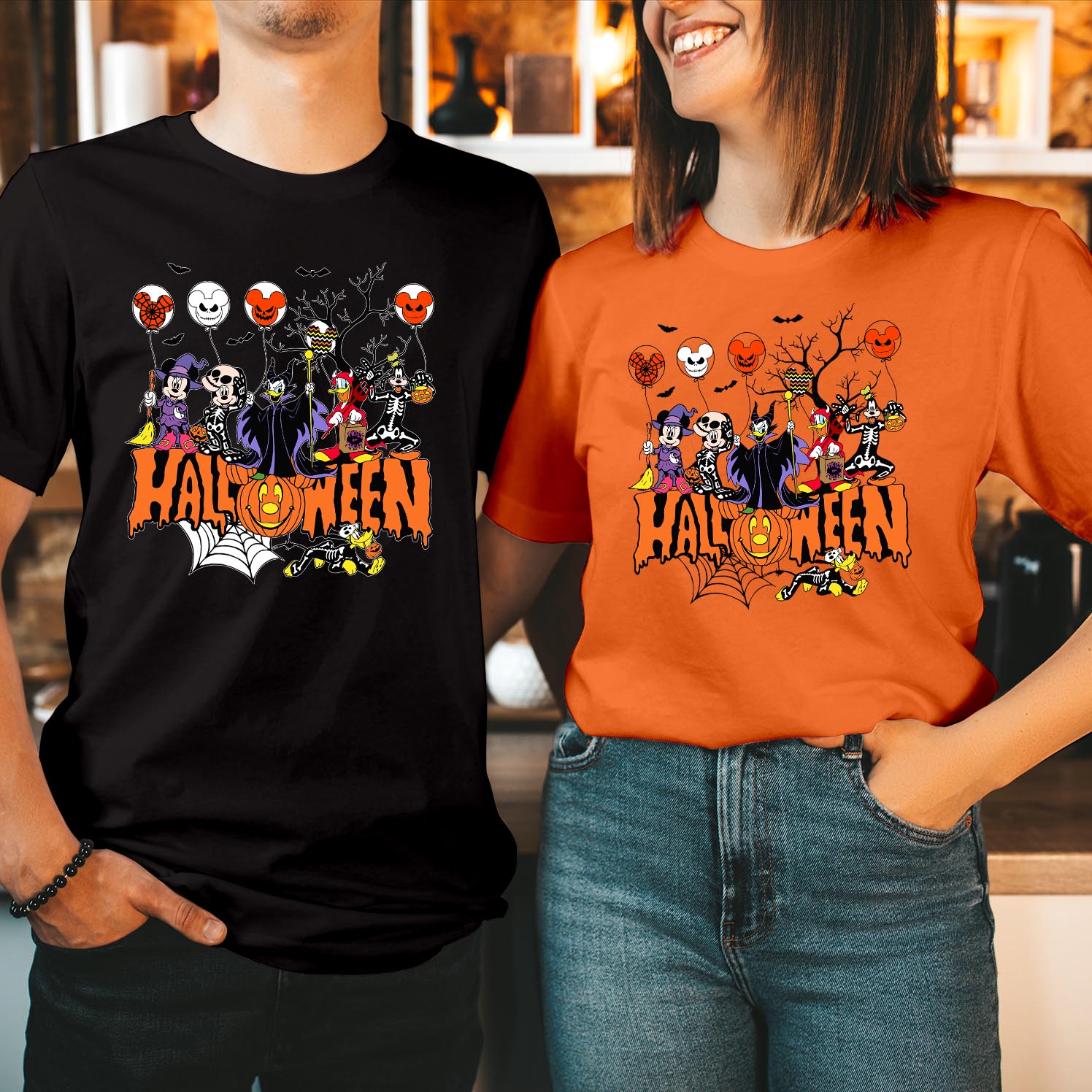 Disney Halloween Mickey and Friends Villain T-Shirt Spooky Mickey Mouse Goofy Donald Duck and Iconic Disney Villains Festive Halloween Costume Party Apparel T Shirt