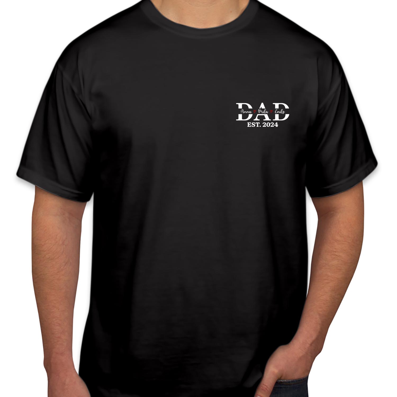 Personalised Dad Est Baby Child Custom Names Father's Day T-Shirt Kids Name Daddy Papa Super Dad Birthday Funny Fathers Day Chest Print T Shirt