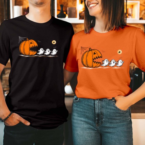 Pumpkin Ghost Pacman Game Eating Ghosts Autumn Halloween T-Shirt, Funny Gamer Spooky Season Tee, Arcade Jack-o'-Lantern Ghost Hunting Top