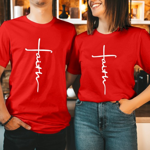 Minimalist Faith Cross Christmas T Shirt, Elegant Script Typography Christian Tee, Religious Holiday Matching Couples Tops, Xmas Gift Idea Present