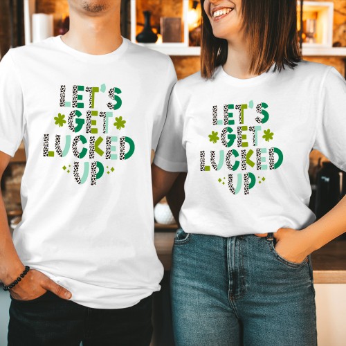Leopard Let's Get Lucked Up St Patricks Day T-Shirt, Funny St Patricks Day Shirts for Adults, Womens & Mens Irish Tee, Lucky Shamrock Clover