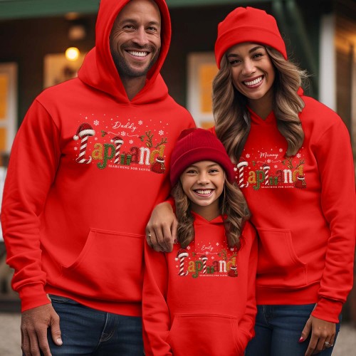 Personalised Lapland 2026 Family Matching Hoodie, Custom Candy Cane Holiday Jacket, Matching Xmas North Pole Hooded Jumper
