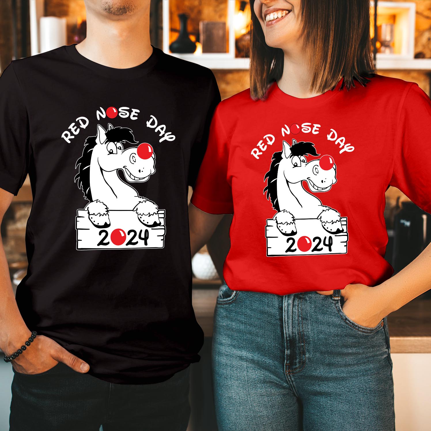 Red Nose Day 2024 Comic Relief Funny Horse T-Shirt