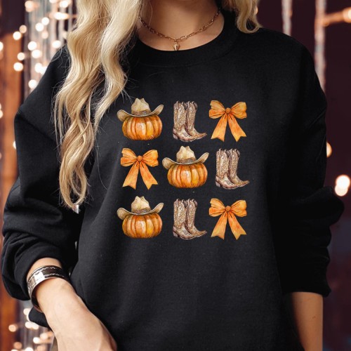 Howdy Pumpkins Autumn Vibes Fall Coquette Bow - Spooky Season Trick or Treat Ghost Witch Pumpkin - Happy Halloween Jumper