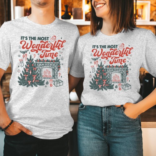 Retro Most Wonderful Time Of The Year Christmas T Shirt, Groovy Pastel Holiday Graphic Tee, Xmas Matching Couples Family Colorful Tops Gift