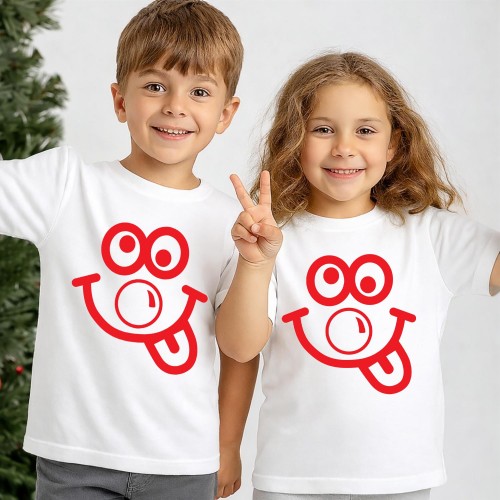 Red Nose Day T Shirt Funny Face, Comic Relief T-Shirt & Tops, Red Nose Day Clothing, Kids & Childrens Red Nose Day Cheeky Smile Tee