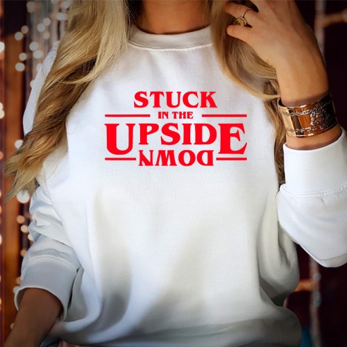 Stuck In The Upside Down Sweatshirt, Stranger Things Sweatshirts, Hellfire Club Merch, Hawkins High School Sweater, TV Series Tops, Retro 80s Thriller Jumper