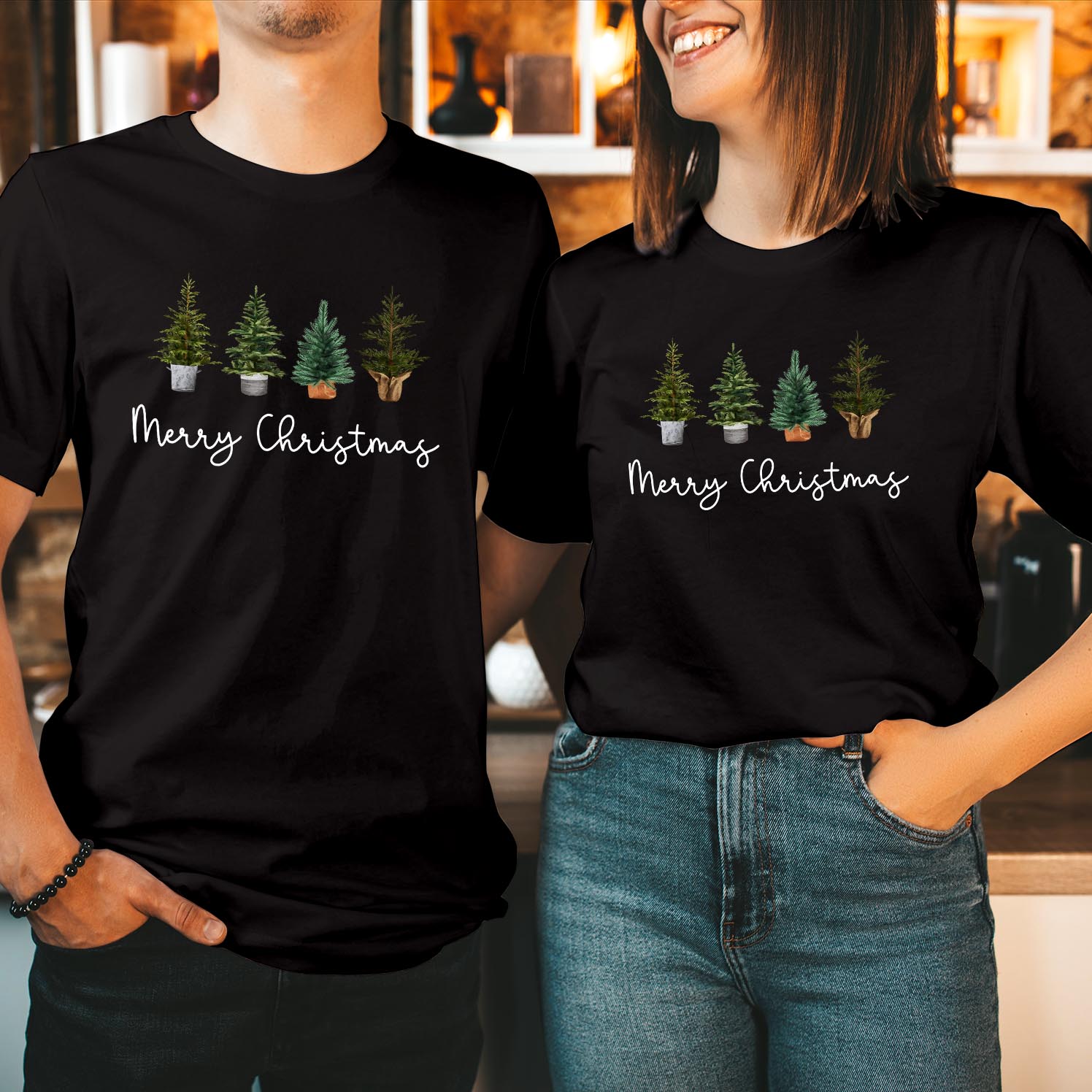 Merry Christmas Trees shirt, Cute Holiday Lights Minimalist Xmas Tree Farm T-Shirt, Family Holiday Gift T-Shirt