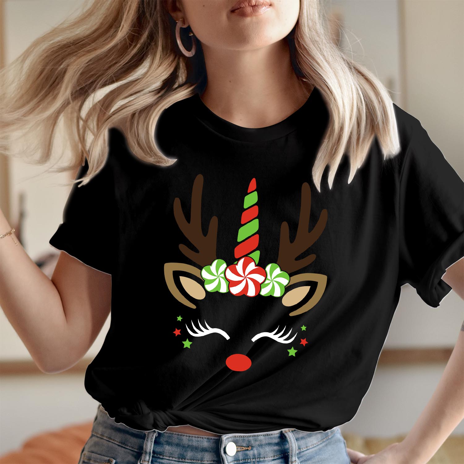 Unicorn Reindeer Merry Christmas T-Shirt