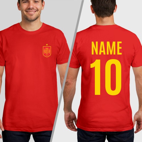 Personalised Spain Football Shirt Soccer T-Shirt, Custom Name Number World Cup 2026 Tops, Mens Womens Kids Jersey Gift, Birthday Sport Tee