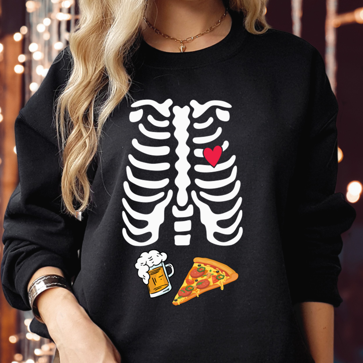 SWEATSHIRT (1804) Beer & Pizza Lover Skeleton Ribcage Pregnancy Maternity Soon Dad To Be