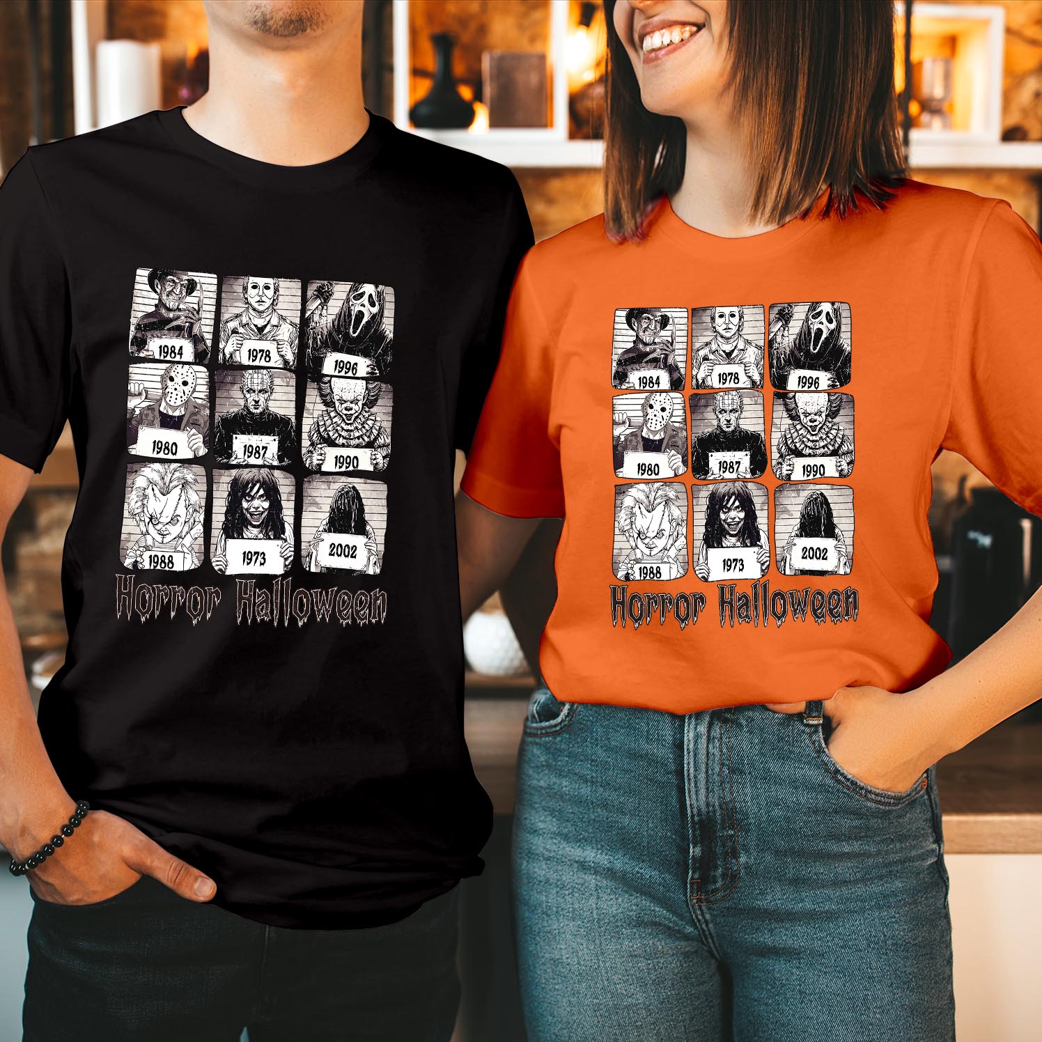 Halloween Mugshots T-Shirt Horror Movie Characters Shirt Michael Myers Tee Movie Killers Party Wear Funny Men Women Kids Unisex Gift Spooky Scary Stylish T Shirt