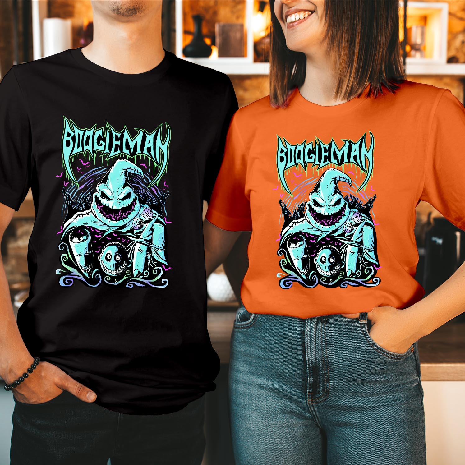 Bleached Teal Boogieman Halloween T-Shirt Unique Spooky Tee Perfect for Halloween Parties Stylish and Trendy Boogieman Funny Unisex T Shirt