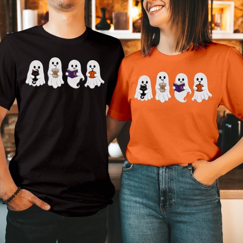 Little Ghosts Shirt Cat Coffee Book Pumpkin Spooky Halloween Gift T-Shirt