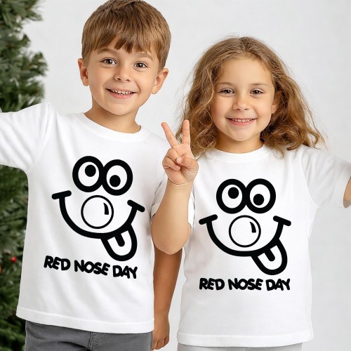 Official Red Nose Day Silly Wink T Shirt, Comic Relief T-Shirt & Tops, Funny Face Charity Clothing, Kids & Childrens Red Nose Day Tee