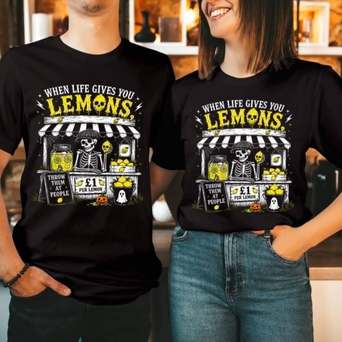 When Life Gives You Lemons Throw Them Skeleton Stand Halloween Unisex T-Shirt