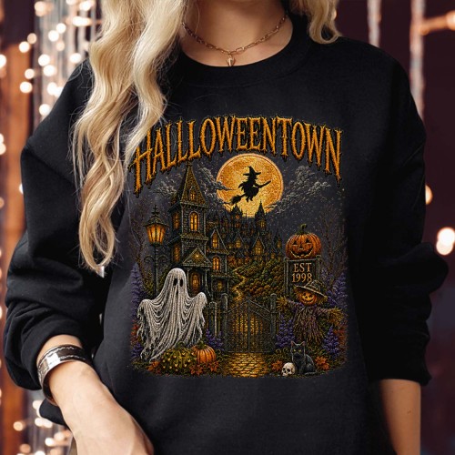 Halloweentown Est 1998 Sweatshirt Gothic Castle Witch Ghost Scarecrow Jumper
