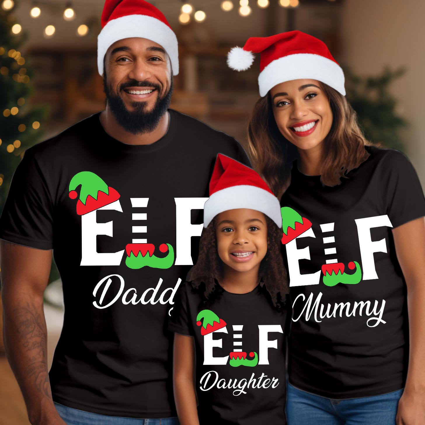 Personalised Funny Elf Family Matching Christmas T-Shirts, Custom Name Holiday Photo Outfit, Mommy Daddy and Me Costume Gift Outfit