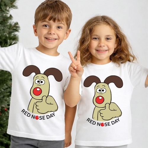 Gromit Red Nose Day T-Shirt, Comic Relief T Shirt & Tops, Aardman Comic Relief Clothing, Kids & Childrens Red Nose Day Tee, Gromit Thumbs Up