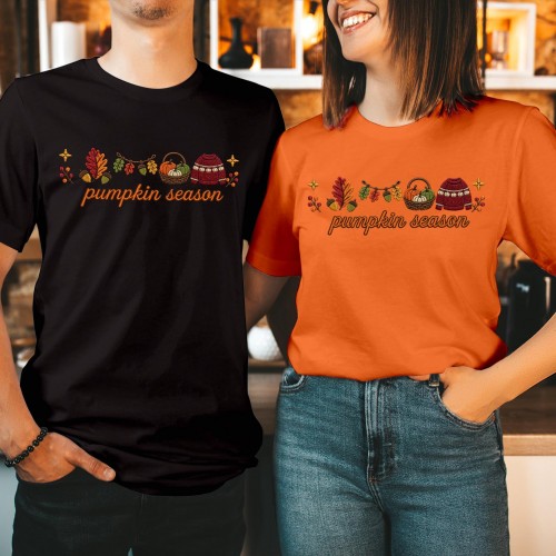 Pumpkin Season Halloween Shirt Cozy Autumn Printed Not Embroidery T-Shirt