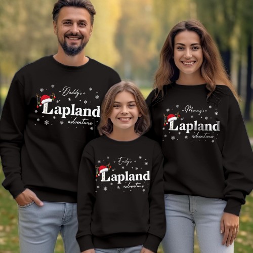 Personalised Lapland 2026 Family Matching Sweatshirt, Custom Santa Hat Reindeer Holiday Jumper, Festive Xmas Initial Pullover Gift