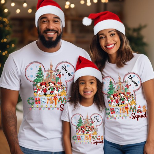 Custom Disney Christmas Squad Matching Family Shirts, Personalised Mickey Minnie Holiday Travel Tee, Disneyland Vacation Group Present Tops