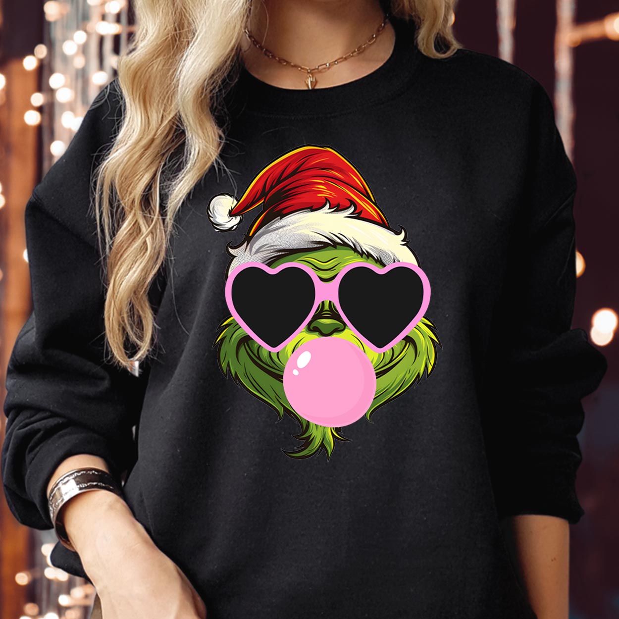 Merry Christmas Pink Sunglasses Santa Blowing Bubble Hat Funny Family Vibes Holiday Season Gift Xmas Jumper