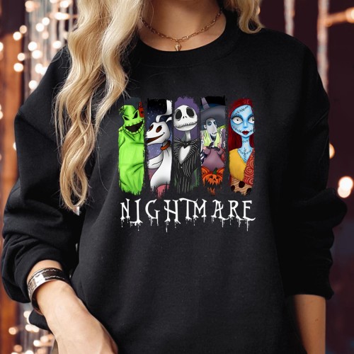 Nightmare Before Christmas Sweatshirt – Jack Skellington, Sally & Oogie Boogie Graphic Jumper for Halloween & Movie Fans