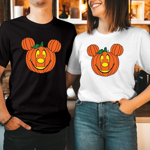 Disney Mickey Mouse Pumpkin Shirt, Halloween Mickey Head Jack-O-Lantern T-Shirt, Spooky Family Matching Parks Tee, Disney Halloween Party Tops