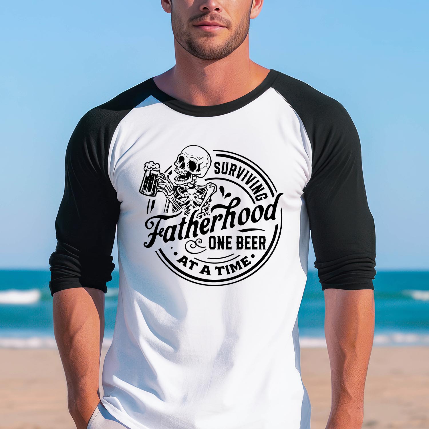 Surviving Fatherhood One Beer At A Time Baseball Long Sleeve Shirt - Best Dad Father's Day Funny Grandpa Dad Birthday Gift Shirt
