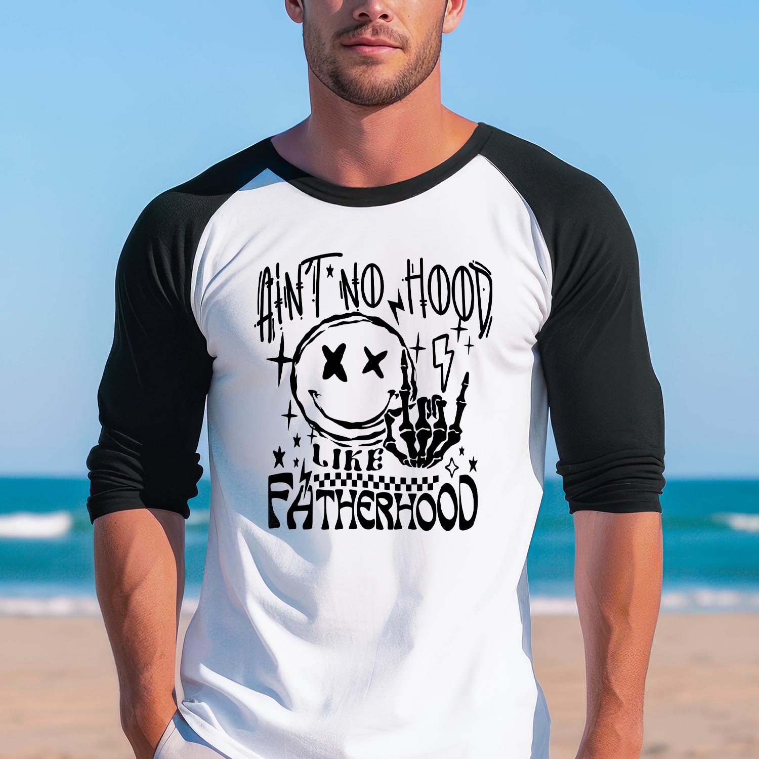 Ain't No Hood Like Fatherhood Skeleton Dad Baseball Long Sleeve Shirt - Best Dad Father's Day Funny Dad Birthday Gift T-Shirt