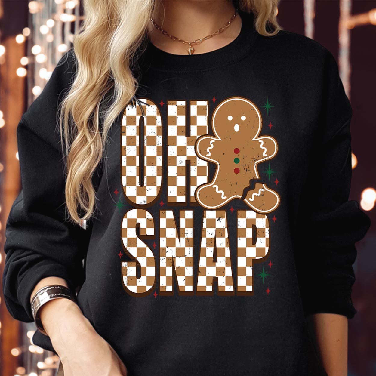 Oh Snap Gingerbread Christmas Sweatshirt Funny Xmas Pun Jumper Checkerboard Holiday Pullover Cookie Lover Gift Sweater
