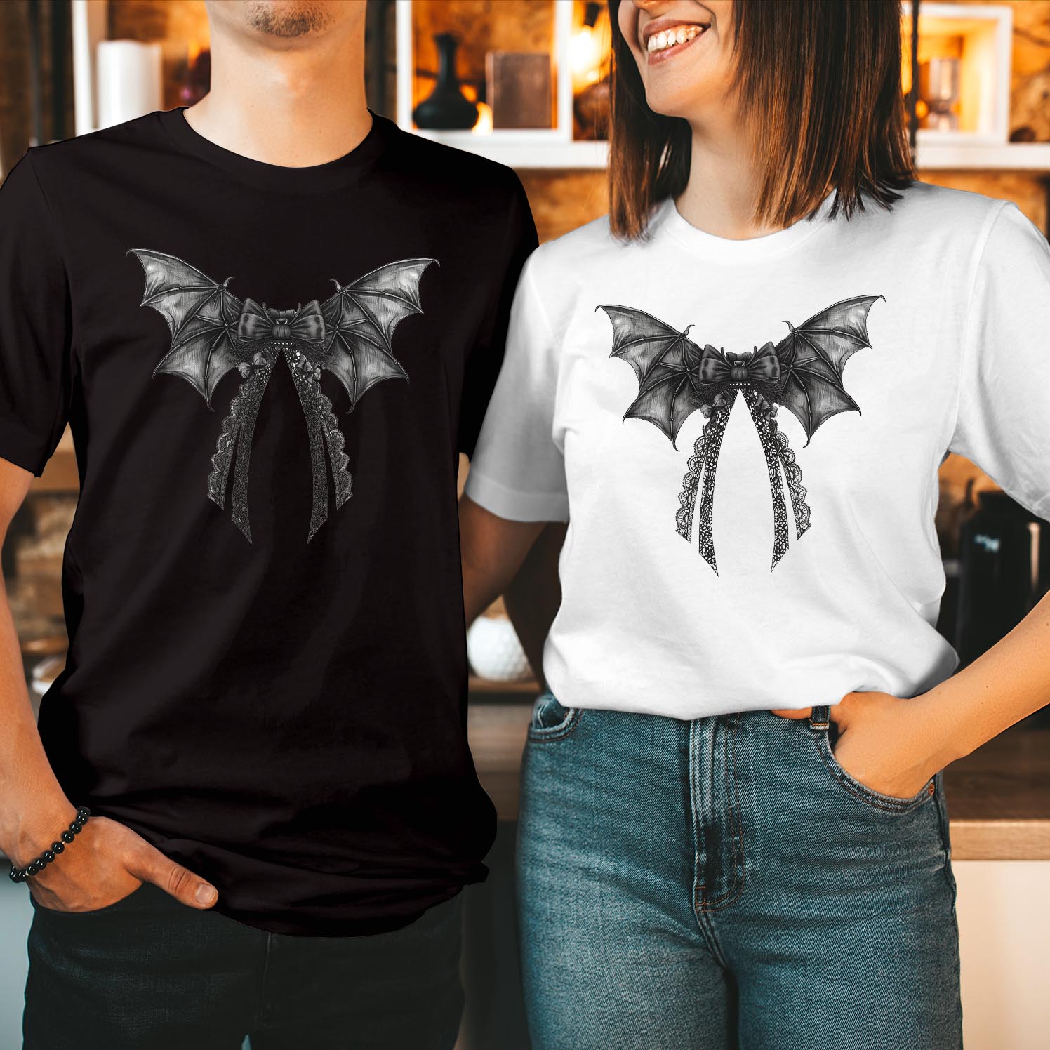 Unique Bat Bow Halloween T-Shirt Perfect Gift for Friends Quirky and Fun Design for Bat Lovers Ideal for Casual Wear, Birthdays, and Special Occasions Gift T Shirt