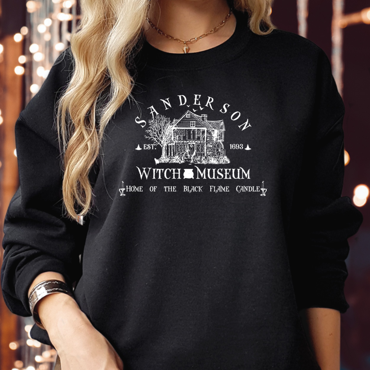 SWEATSHIRT (1829) Sanderson Witch Museum Home of Black Flame Candle