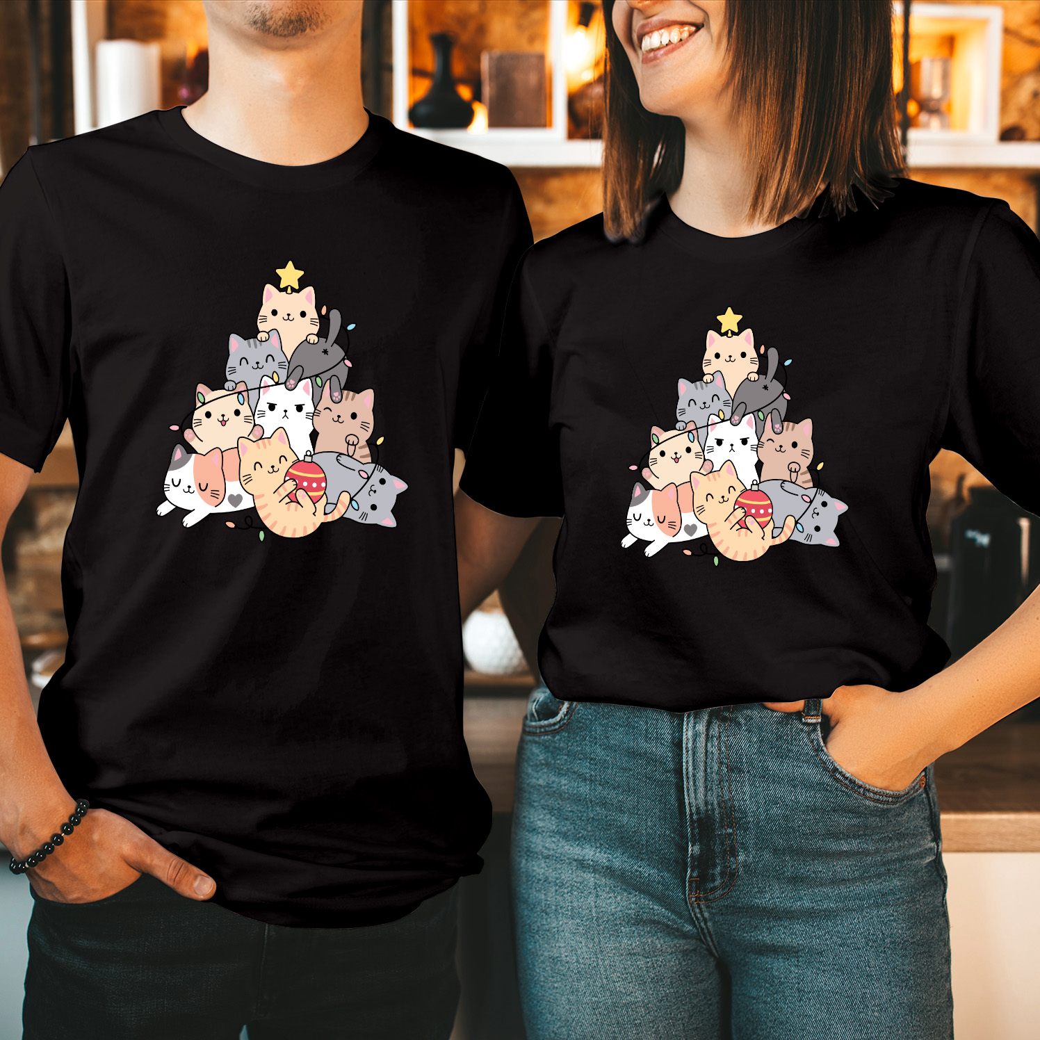 Christmas Tree Cats Funny T-Shirt