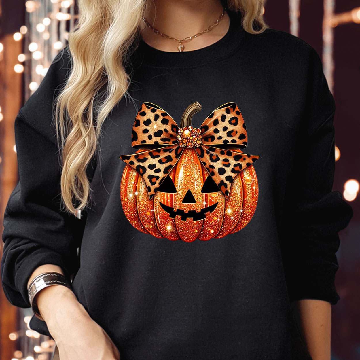 Leopard Coquette Bow Pumpkin Jumper – NOT Sparkly Pumpkin – Spooky Season Boo Ghost Witch Autumn Thanksgiving Happy Halloween Sweater