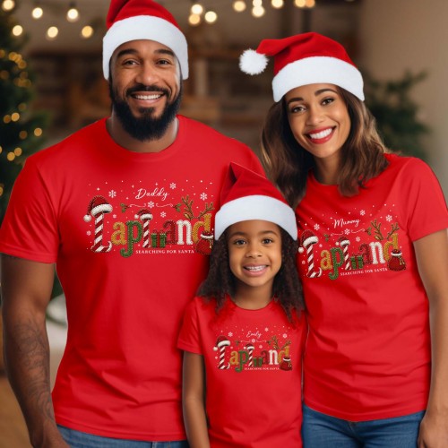Personalised Lapland 2026 Family Christmas T-Shirt, Custom Candy Cane North Pole Holiday Shirts, Matching Festive Xmas Top