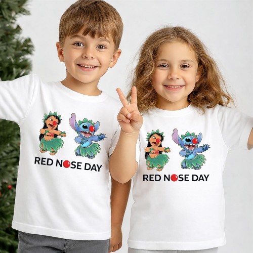 Disney Stitch Red Nose Day T-Shirt, Lilo & Stitch Character Charity Clothing, Official Comic Relief T Shirt & Tee, Kids & Childrens Red Nose Day Tops