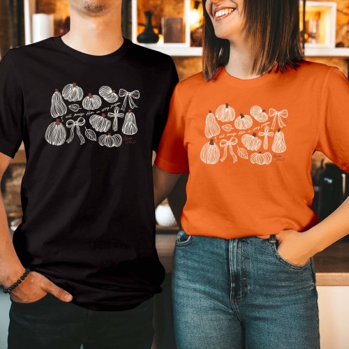 Praise Him in Every Season T-Shirt, Psalm 146 2 Christian Autumn Shirt, Pumpkin Cross Ribbon Graphic Tee, Coquette Faith Harvest Spooky Top