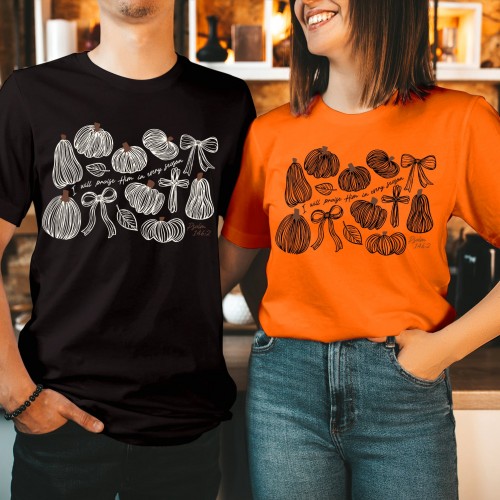Praise Him in Every Season T-Shirt, Psalm 146 2 Christian Autumn Shirt, Pumpkin Cross Ribbon Graphic Tee, Coquette Faith Harvest Spooky Top